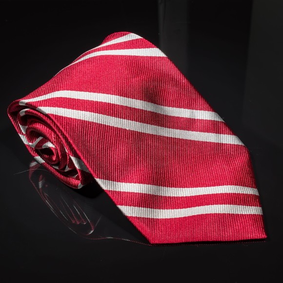 Cremieux Red Grey Double Striped 100% Silk Men's Designer Tie - Picture 3 of 5